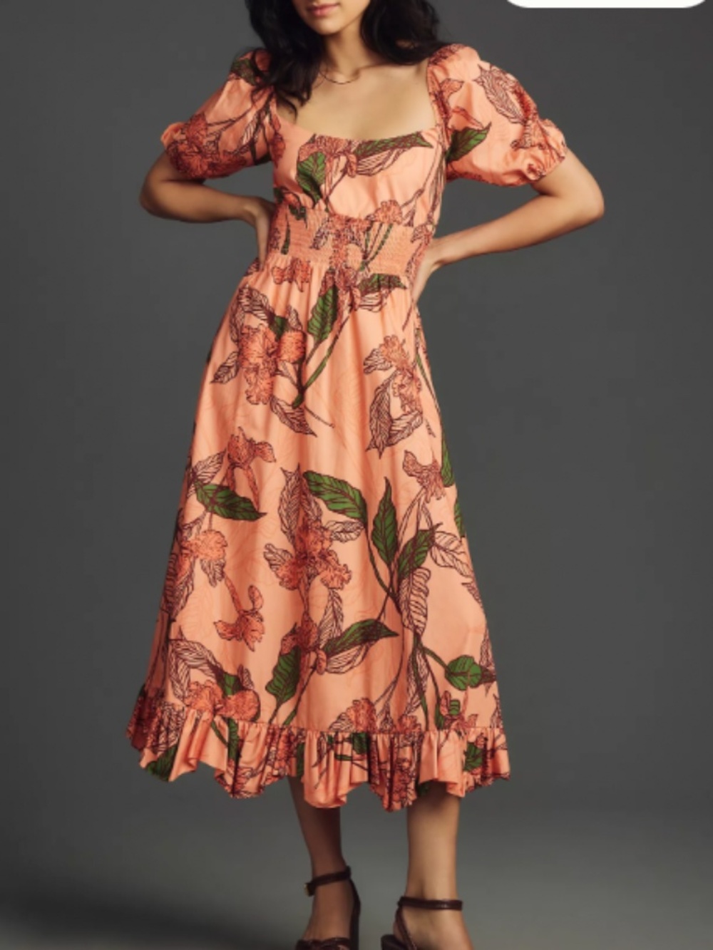 NWT Hutch Lora Short-Sleeve Square-Neck Midi Dress SIZE S